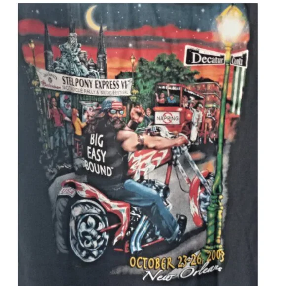 Biker T-Shirt Men’s Large New Orleans LA 2003 Motorcycle Rally Music Fest - Picture 10 of 13